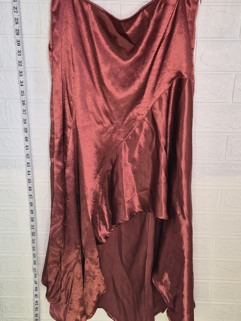 Free People Sunrise Skirt Women’s 12  Russet Acorn Satin Asymmetrical NWOT